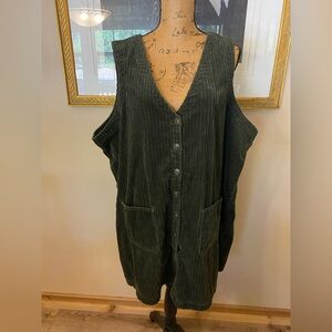 Vintage 90s Y2K Cotton Ginny Plus Green Corduroy Jumper Dress SZ Large Button Up